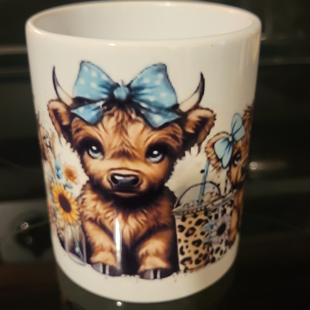 Cute Cow Mug with Blue Bow